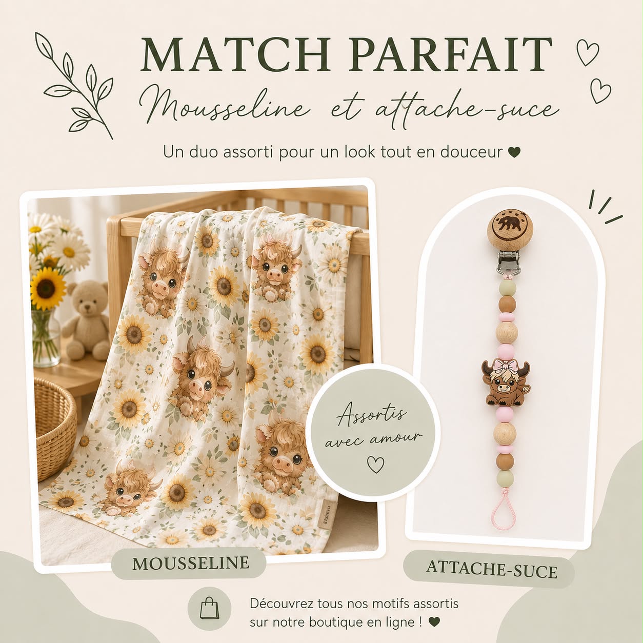 Ensemble mousseline & attache-suce Vache