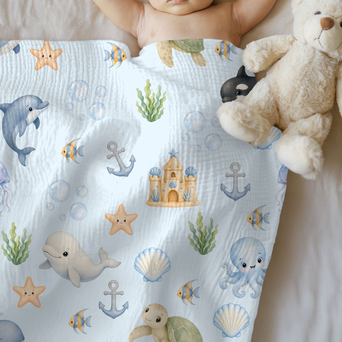 Mousseline animaux marin