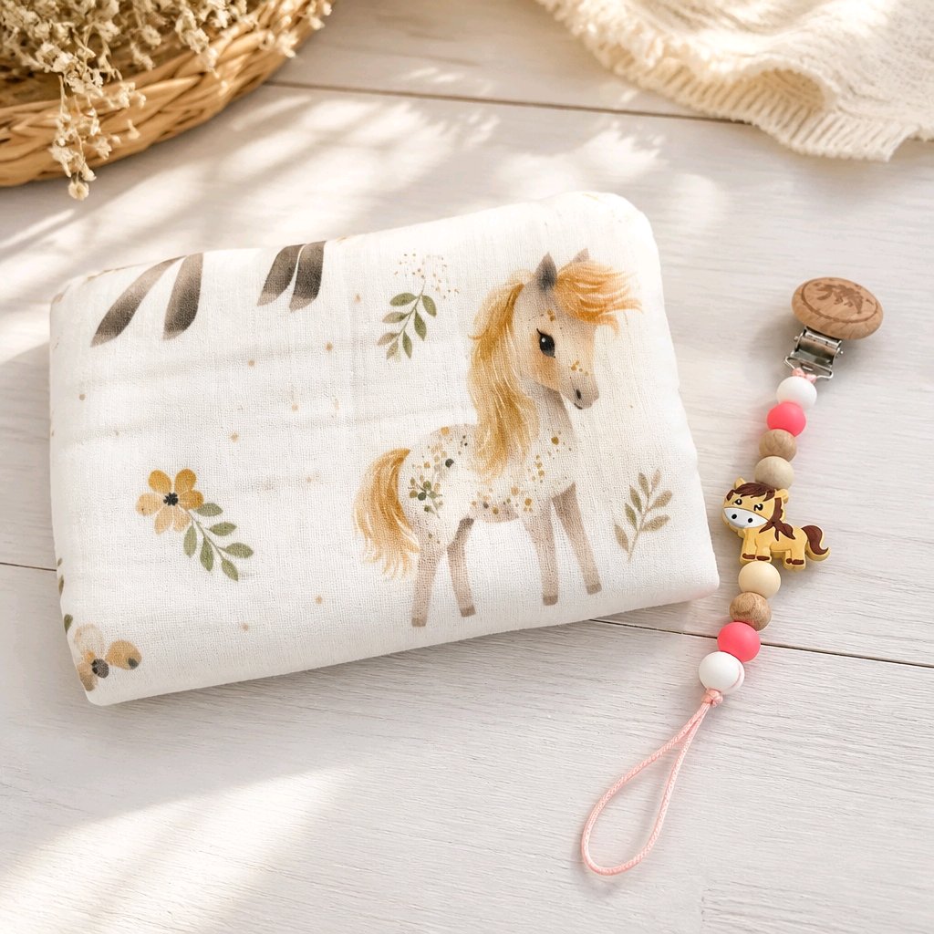 Ensemble mousseline et attache-suce cheval